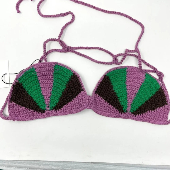 Zara Crochet Seashell Bralette Purple Green Size Small NWT - Picture 7 of 10